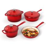 Red Enameled Cast Iron Induction Cookware Set