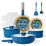 15-Piece Nonstick Ceramic Cookware Set in Blue & Gold