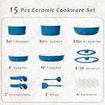 15-Piece Nonstick Ceramic Cookware Set in Blue & Gold