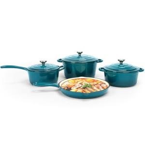 Nonstick Enameled Cast Iron Cookware Set, 7 Pcs