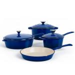 DishDelight 7 Pcs Enameled Cast Iron Pots and Pans Set, Induction Enamel Coated Cookware, Blue Dutch Oven Set with Lids, Oven Safe up to 500° F or on All Stovetop, PFOA&PFAS Free
