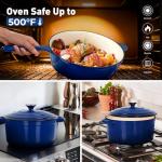 DishDelight 7 Pcs Enameled Cast Iron Pots and Pans Set, Induction Enamel Coated Cookware, Blue Dutch Oven Set with Lids, Oven Safe up to 500° F or on All Stovetop, PFOA&PFAS Free