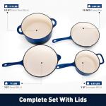 DishDelight 7 Pcs Enameled Cast Iron Pots and Pans Set, Induction Enamel Coated Cookware, Blue Dutch Oven Set with Lids, Oven Safe up to 500° F or on All Stovetop, PFOA&PFAS Free