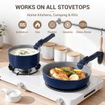 Ammeloo 18-Piece Ceramic Pots and Pans Set Non Stick, Non Toxic Cookware Set with Removable Handles, Pot Sets for Cooking, Induction Ready, Dishwasher & Oven Safe, PFAS PFOA & PTFE Free (Navy Blue)