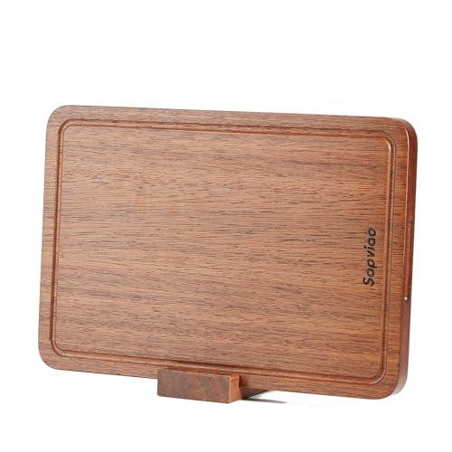 Sapviao Teak Wood Cutting Board Solid Unibody Design One Piece Ultra Durable Knife Friendly Wooden Chopping Board with DeepJuice Grooves Built in Handles for Kitchen Vegetables Meat 13 X 8.7 IN