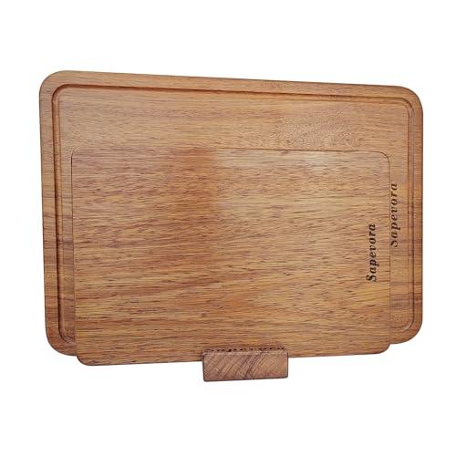Sapevora Solid Teak Wood Cutting Board Set One Piece Non Glued Large Thick Crack Resistant Wooden Chopping Board with DeepJuice Grooves Built in Handles for Kitchen Meat Vegetable 15x10.2&11.8X7.9 IN