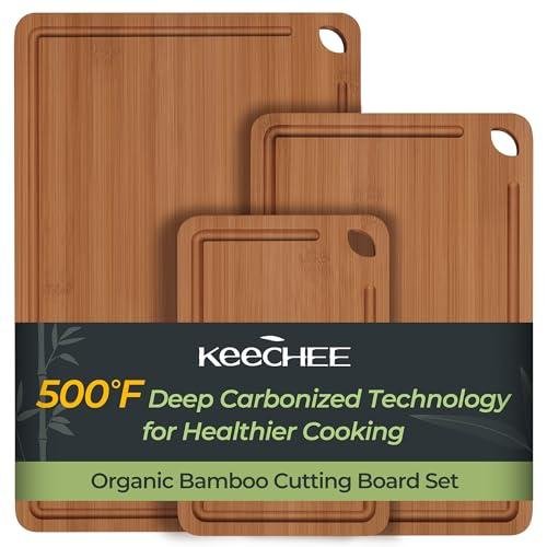 Keechee Bamboo Cutting Board, Durable Wood Cutting Boards for Kitchen with Deep Juice Grooves & Built-in Handles, Ideal Charcuterie & Chopping for Meat, Vegetables and Fruits Ideal Kitchen Gifts