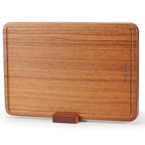 Relxinke Solid Teak Wood Cutting Board One Piece Non Glued Large Thick Crack Resistant Wooden Chopping Board with DeepJuice Grooves Built in Handles for Kitchen Meat Vegetables Chese 15.8 X 11 Inch
