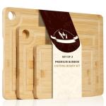 Sentk 3Pcs Bamboo Cutting Boards for Kitchen,Wooden Cutting Boards with Juice Grooves,Built-in Handles & Hanging Holes,Knife Friendly,Ideal for Chopping Meat、Vegetables and Fruit Serving，Kitchen Gift
