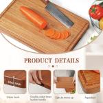 Relxinke Solid Teak Wood Cutting Board One Piece Non Glued Large Thick Crack Resistant Wooden Chopping Board with DeepJuice Grooves Built in Handles for Kitchen Meat Vegetable 16.9x11.8 IN