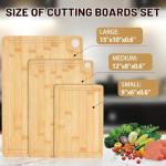Sentk 3Pcs Bamboo Cutting Boards for Kitchen,Wooden Cutting Boards with Juice Grooves,Built-in Handles & Hanging Holes,Knife Friendly,Ideal for Chopping Meat、Vegetables and Fruit Serving，Kitchen Gift