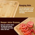 Sentk 3Pcs Bamboo Cutting Boards for Kitchen,Wooden Cutting Boards with Juice Grooves,Built-in Handles & Hanging Holes,Knife Friendly,Ideal for Chopping Meat、Vegetables and Fruit Serving，Kitchen Gift