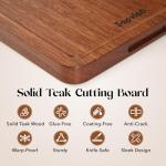 Sapviao Teak Wood Cutting Board Solid Unibody Design One Piece Ultra Durable Knife Friendly Wooden Chopping Board with DeepJuice Grooves Built in Handles for Kitchen Vegetables Meat 12 X 8 IN