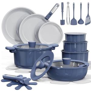 27-Piece Nonstick Ceramic Cookware Set in Navy
