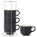 Set of 4 Stackable Black Ceramic Coffee Mugs