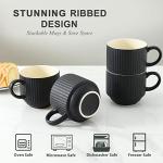 Set of 4 Stackable Black Ceramic Coffee Mugs