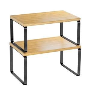 Bamboo Stackable Kitchen Organizer Shelf Set of 2