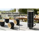 Set of 4 Stackable Black Ceramic Coffee Mugs