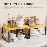 Bamboo Stackable Kitchen Organizer Shelf Set of 2