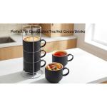 Set of 4 Stackable Black Ceramic Coffee Mugs