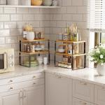 Bamboo Stackable Kitchen Organizer Shelf Set of 2