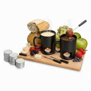 Evelots Mini Fondue Pot Set with Forks & Candles