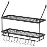 KES 30-Inch Matte Black Pot Rack with Hooks