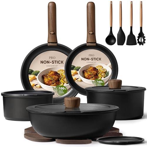 19-Piece Non-Stick Cookware Set with Detachable Handles