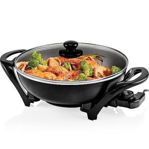 Nonstick Electric Wok with Lid for 6 People