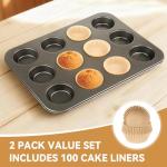2 Pack Nonstick Muffin Pan Set with 100 Liners