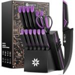 Knife Set - 15 PCS Kitchen Knife Set with Built-in Knife Sharpener Block - Stainless Steel Knife Block Set - Dishwasher Safe, Elegant Box for Men Women