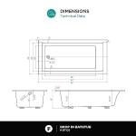 Fine Fixtures Drop In White Soaking Bathtub, Fiberglass Acrylic Material, 72"L x 36"W x 19"H