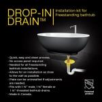 Drop-In Drain Freestanding Bathtub Drain Kit – Rough-in Installation System, White PVC & Brass Plumbing Pipes, Fits 1-1/2" Threaded Male & Female Drains, Leak-Proof DIY Install
