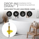 Drop-In Drain Freestanding Bathtub Drain Kit – Rough-in Installation System, White PVC & Brass Plumbing Pipes, Fits 1-1/2" Threaded Male & Female Drains, Leak-Proof DIY Install