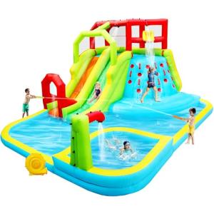WELLFUNTIME Inflatable Water Slide Park, Bouncy Castle with Deep Pool, 191 x 157.5 x 100 Inch, Jumping Castle with Air Blower