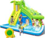 TOAOB Inflatable Water Slide：5 in 1 Crocodile Bounce House Water Park for Kids - Climbing Wall Splash Pool Water Cannon Basketball Rim - 480W Blower - for Indoor Outdoor Backyard Birthday Party