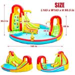 WELLFUNTIME Inflatable Water Park with Blower, Jumping Castle 2 Slides, Climbing Wall, Water Gun, Lounge and Basketball Hoop, 165 x 165 x 90.5 Inch