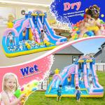 Culaluva Inflatable Water Slide: 6 in 1 Blow Up Bounce House for Kids 3-12 - Climbing Wall Splash Pool Cannon 2 Slides Basketball Rim - 550W Blower - for Backyard Outdoor Birthday