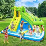 TOAOB Inflatable Water Slide：5 in 1 Crocodile Bounce House Water Park for Kids - Climbing Wall Splash Pool Water Cannon Basketball Rim - 480W Blower - for Indoor Outdoor Backyard Birthday Party