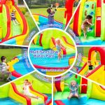 WELLFUNTIME Inflatable Water Park with Blower, Jumping Castle 2 Slides, Climbing Wall, Water Gun, Lounge and Basketball Hoop, 165 x 165 x 90.5 Inch