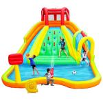 WELLFUNTIME Inflatable Water Double Slides Park, Bounce House with Arched Water Gun Spray, Jumping Castle with Air Blower
