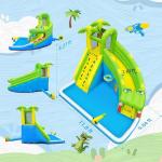 TOAOB Inflatable Water Slide：5 in 1 Crocodile Bounce House Water Park for Kids - Climbing Wall Splash Pool Water Cannon Basketball Rim - 480W Blower - for Indoor Outdoor Backyard Birthday Party