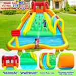 WELLFUNTIME Inflatable Water Double Slides Park, Bounce House with Arched Water Gun Spray, Jumping Castle with Air Blower