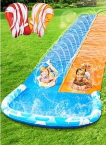 JOYIN 32.5FT Water Slide and 2 Inflatable Boards, Extra Long Double Lawn Heavy Duty Splash Mat Pad with Sprinkler for Kids Adults Backyard Summer Water Toy Outdoor Fun, Blue, Orange