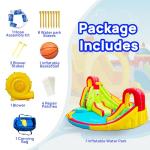 WELLFUNTIME Inflatable Water Park with Blower, Jumping Castle 2 Slides, Climbing Wall, Water Gun, Lounge and Basketball Hoop, 165 x 165 x 90.5 Inch