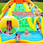 WELLFUNTIME Inflatable Water Double Slides Park, Bounce House with Arched Water Gun Spray, Jumping Castle with Air Blower
