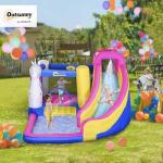 Outsunny Inflatable Water Slide Bounce House with Trampoline, Climbing Wall, Water Cannon, Basketball Hoop, Splash Pool, 450W Blower, Unicorn Themed Bouncy House for Kids 3-8 Years Old