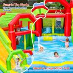 WELLFUNTIME Inflatable Water Double Slides Park with Blower, Shade Tent Bounce House with 2 Climbing Walls, 3 Water Pools, 226x168x98 Inch