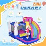 Outsunny Inflatable Water Slide Bounce House with Trampoline, Climbing Wall, Water Cannon, Basketball Hoop, Splash Pool, 450W Blower, Unicorn Themed Bouncy House for Kids 3-8 Years Old