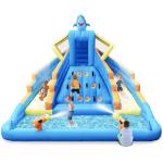 Inflatable Water Slide, 13FT Shark-Themed Large Bounce House with Dual Slides, Climbing Wall, Deep Pool, Water Cannon, 680W Blower, Storage Bag, Backyard Blow Up Water Park for Kids Aged 3–10